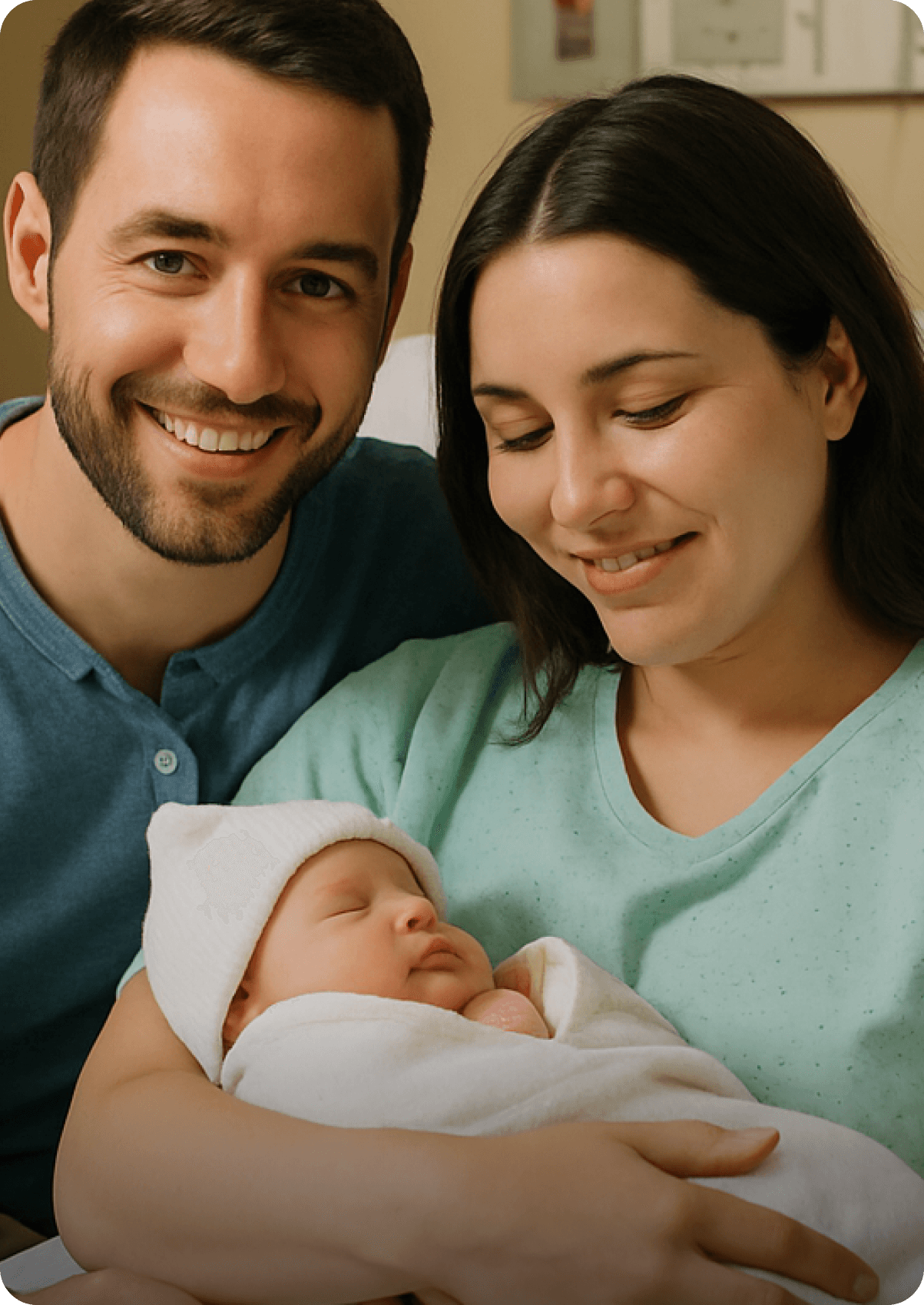 Family holding baby